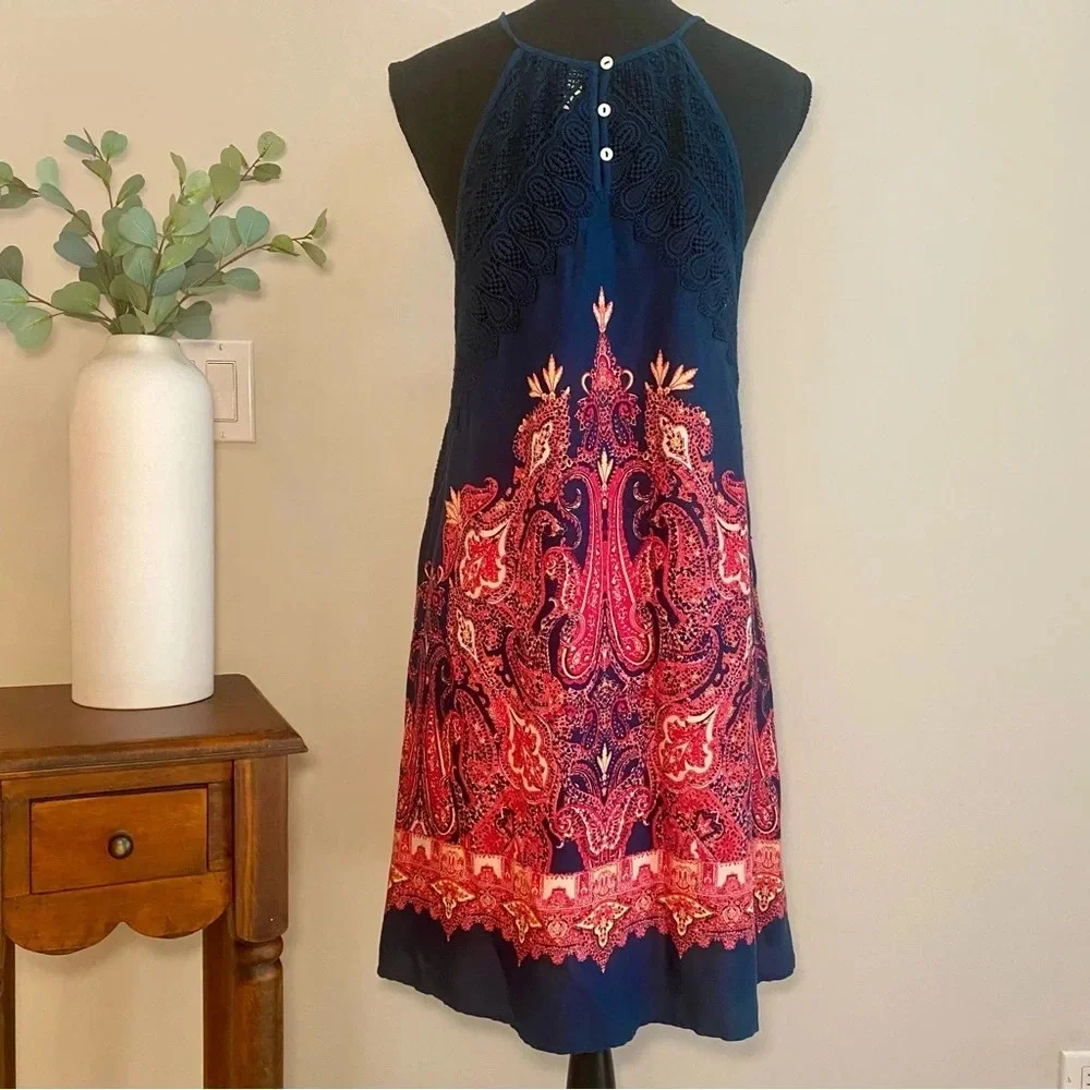 Free People Intimately 'Shea' boho printed trapeze‎ dress with crochet detail